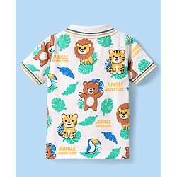 Babyhug Cotton Knit Half Sleeves Collar T-Shirt with Animal Print -  White