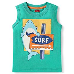 Babyhug Cotton Knit Sleeveless Tank T-Shirts With Stripes & Beach Theme Print Pack Of 3 - Yellow & Orange
