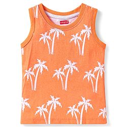 Babyhug Cotton Knit Sleeveless Tank T-Shirts With Stripes & Beach Theme Print Pack Of 3 - Yellow & Orange