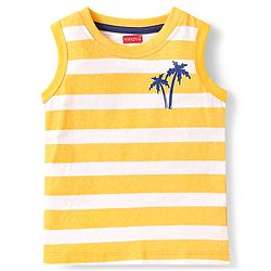 Babyhug Cotton Knit Sleeveless Tank T-Shirts With Stripes & Beach Theme Print Pack Of 3 - Yellow & Orange