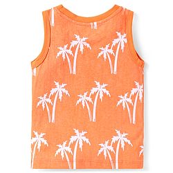 Babyhug Cotton Knit Sleeveless Tank T-Shirts With Stripes & Beach Theme Print Pack Of 3 - Yellow & Orange