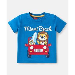 Babyhug Cotton Knit Half Sleeves T-Shirts With Stripes & Animal Print Pack Of 3 - Red & Blue