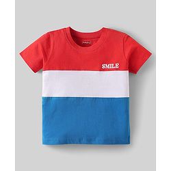 Babyhug Cotton Knit Half Sleeves Striped T-Shirts with Text Print Pack of 3 - Blue & Red