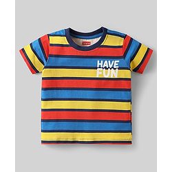 Babyhug Cotton Knit Half Sleeves Striped T-Shirts with Text Print Pack of 3 - Blue & Red