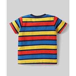 Babyhug Cotton Knit Half Sleeves Striped T-Shirts with Text Print Pack of 3 - Blue & Red