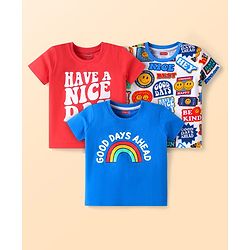 Babyhug Cotton Knit Half Sleeves T-Shirts with Text Print Pack of 3 - White Red & Blue