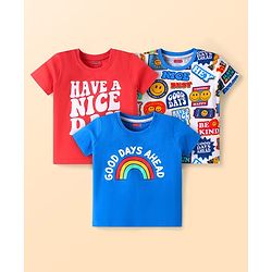 Babyhug Cotton Knit Half Sleeves T-Shirts with Text Print Pack of 3 - White Red & Blue