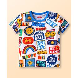 Babyhug Cotton Knit Half Sleeves T-Shirts with Text Print Pack of 3 - White Red & Blue