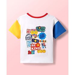 Babyhug Cotton Knit Half Sleeves Oversized Drop Shoulder Color Block Henley Neck T-Shirt With Rainbow Print - Blue & White