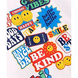 Babyhug Cotton Knit Half Sleeves Oversized Drop Shoulder Color Block Henley Neck T-Shirt With Rainbow Print - Blue & White
