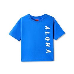Babyhug Cotton Knit Half Sleeves Oversized Henley Neck T-Shirt with Beach & Aloha Text & Print - Blue