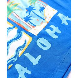 Babyhug Cotton Knit Half Sleeves Oversized Henley Neck T-Shirt with Beach & Aloha Text & Print - Blue