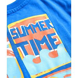 Babyhug Cotton Knit Half Sleeves Oversized Henley Neck T-Shirt with Beach & Aloha Text & Print - Blue
