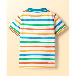 Babyhug Cotton Knit Half Sleeves Striped Polo T-Shirt - White & Blue