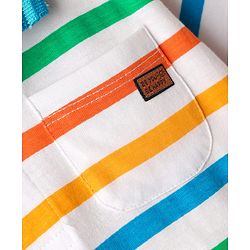 Babyhug Cotton Knit Half Sleeves Striped Polo T-Shirt - White & Blue