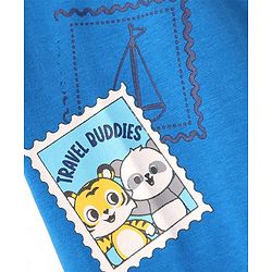 Babyhug Cotton Knit Half Sleeves Oversized Drop Shoulder T-Shirt With Front & Back Animal Print - Blue & Yellow