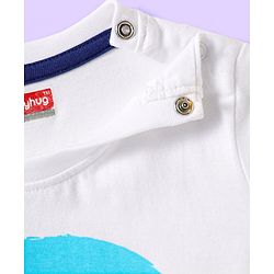 Babyhug Cotton Knit Half Sleeves T-Shirt With Ombre Effect & Beach Graphics - White & Light Blue