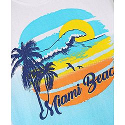 Babyhug Cotton Knit Half Sleeves T-Shirt With Ombre Effect & Beach Graphics - White & Light Blue
