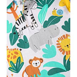 Babyhug Cotton Knit Half Sleeves Polo T-Shirt with Jungle Theme Print - White