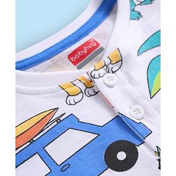 Babyhug Cotton Knit Half Sleeves Henley Neck T-Shirt with Animal Print - White