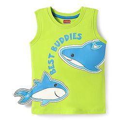 Babyhug Cotton Knit Sleeveless Tank T-Shirt With Sea Life Print -Limegreen