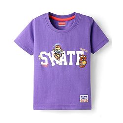 Babyhug Cotton Knit Half Sleeves T-Shirt With Skate & Animal Text Print - Purple