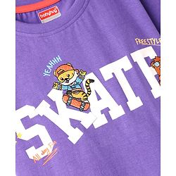 Babyhug Cotton Knit Half Sleeves T-Shirt With Skate & Animal Text Print - Purple