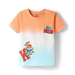 Babyhug Cotton Knit Half Sleeves T-Shirt With Ombre  Effect & Be Kind Text Print -  Orange White & Light Blue