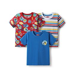 Babyhug Cotton Knit Half Sleeves T-Shirts with Animal Print & Stripes Pack of 3 - Blue Red & White