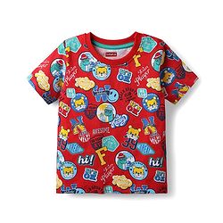 Babyhug Cotton Knit Half Sleeves T-Shirts with Animal Print & Stripes Pack of 3 - Blue Red & White