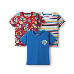 Babyhug Cotton Knit Half Sleeves T-Shirts with Animal Print & Stripes Pack of 3 - Blue Red & White