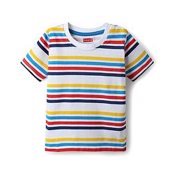 Babyhug Cotton Knit Half Sleeves T-Shirts with Animal Print & Stripes Pack of 3 - Blue Red & White