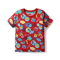 Babyhug Cotton Knit Half Sleeves T-Shirts with Animal Print & Stripes Pack of 3 - Blue Red & White