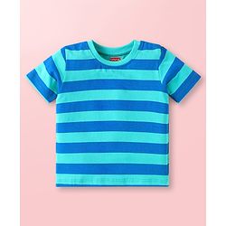 Babyhug Cotton Knit Half Sleeves T-Shirts with Beach Theme Print & Stripes Pack of 3 - Yellow & Blue