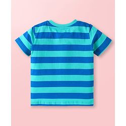 Babyhug Cotton Knit Half Sleeves T-Shirts with Beach Theme Print & Stripes Pack of 3 - Yellow & Blue