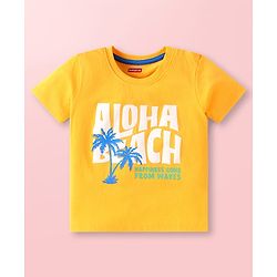 Babyhug Cotton Knit Half Sleeves T-Shirts with Beach Theme Print & Stripes Pack of 3 - Yellow & Blue