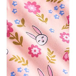 Babyhug Cotton Knit Frill Sleeves Nighty with Bunny & Floral Print - Peach