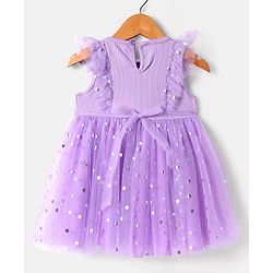 Babyhug Knit Frill Sleeves Party Dress With Foil & Text Print - Lilac