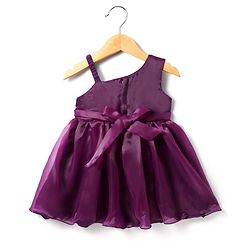Babyhug Woven Sleeveless One Shoulder Party Dress With Sequin & Floral Embroidery & Applique - Wine