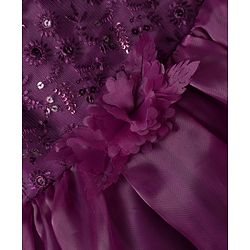Babyhug Woven Sleeveless One Shoulder Party Dress With Sequin & Floral Embroidery & Applique - Wine