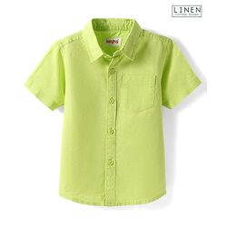 Babyhug Cotton Linen Half Sleeves Solid Shirt- Lime Green