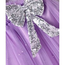 Babyhug Sleeveless Pearls & Bow Detailing A-Line Mesh Party Dress - Lilac