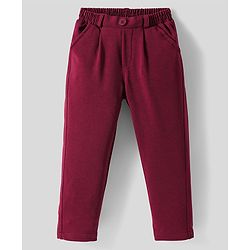 Babyhug Woven Full Sleeves Solid 3 Piece Party Suit With Bow - Maroon