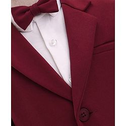 Babyhug Woven Full Sleeves Solid 3 Piece Party Suit With Bow - Maroon