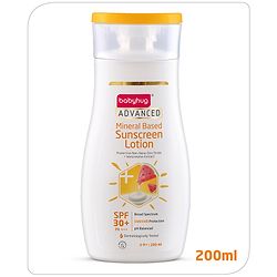 Babyhug Advanced Mineral Based Sunscreen Lotion with SPF 30 +, PA+++, Broad Spectrum (UVA/UVB) Protection & No White Cast - 200ml
