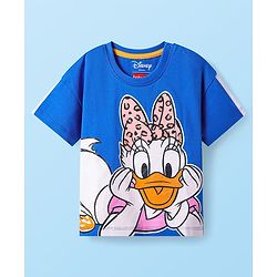 Babyhug Disney Single Jersey Half Sleeves Oversize Drop Shoulder T-Shirt & Shorts Set With Daisy Duck Graphics - Blue