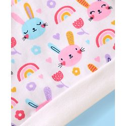 Babyhug 100% Cotton Knit Cap Mittens & Booties With Animal & Floral Print White - Diameter 10cm