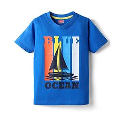 Babyhug Cotton Knit Half Sleeves T-Shirt with Nautical Theme Print - Blue