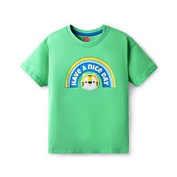 Babyhug Cotton Knit Half Sleeves Oversized Drop Shoulder T-Shirt With Front & Back Have A Nice Day Text Print - Light Green