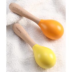Babyhug Maracas Wooden Rattle Toy Set of 2 for Babies & Toddlers|Sensory Play|Fine Motor Skills & Brain Development|Multicolour|BIS Certified